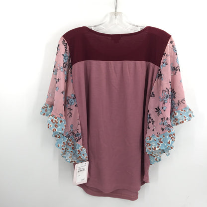 Baea Women's Wine Bordeaux Blouse Top Flutter Sleeve Maroon Size Large NWT