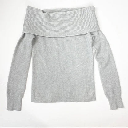 Leith Off Shoulder Stretchy Soft Rib Knit Sweater Sz XL/Extra Large Grey NWT