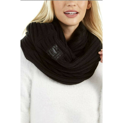 DKNY NEW Designer Fleece-Lined Knitted Infinity Scarf Wrap Black 30" x 12" Warm