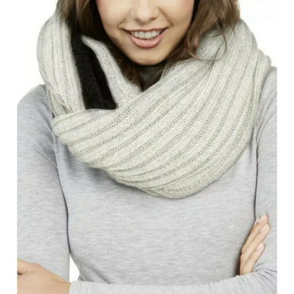 DKNY NEW Designer Infinity Scarf Cream and Black Knitted 30" x 12" Reversible