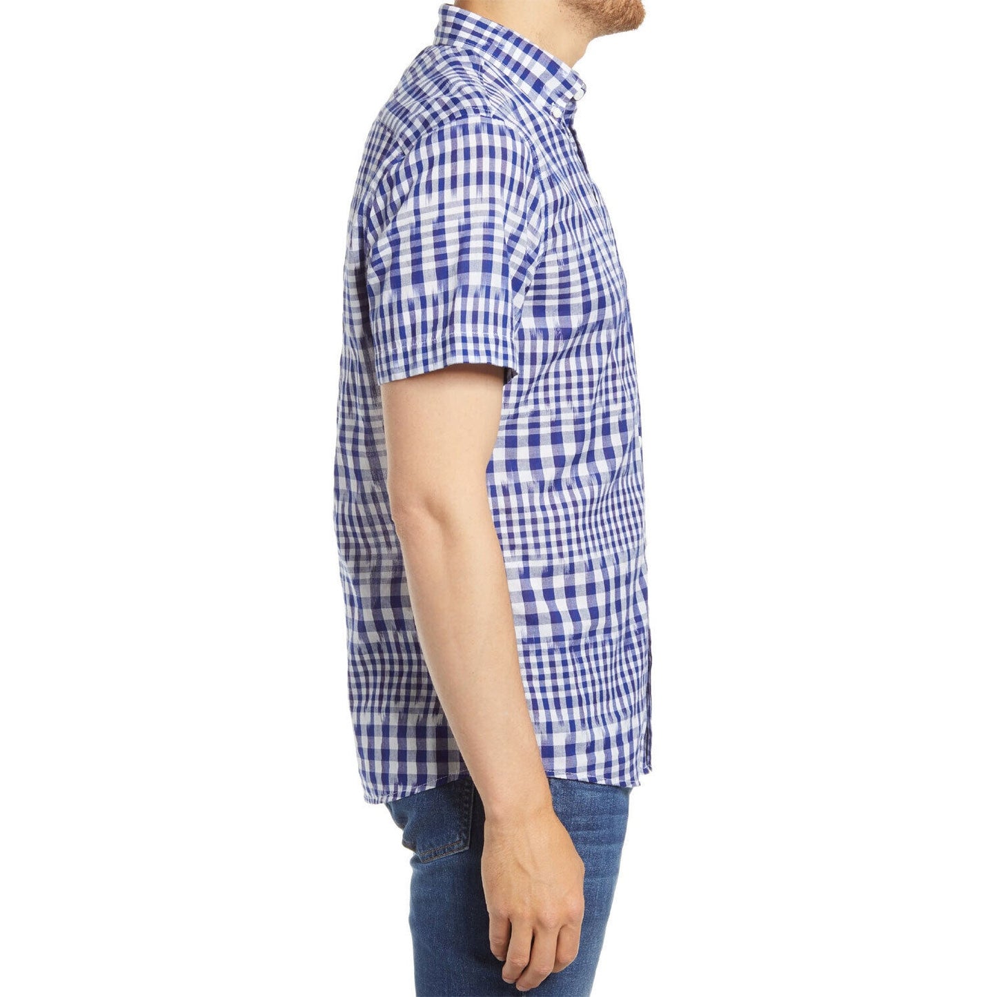 1901 Trim Fit Button Down Short Sleeve Shirt Sz Small White Blue Kat Plaid NWT