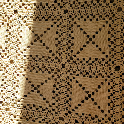 Vintage Handmade Crochet Bedspread Cream Geometric Diamond Boho Coverlet 77x100