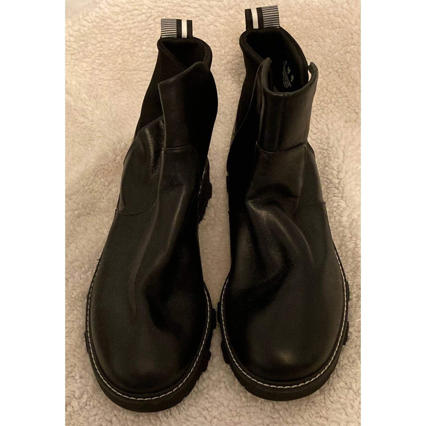 Dr. Scholl's Hanley Lug Sole Pull On Mid Shaft Leather Boots Sz 7M Black NWT