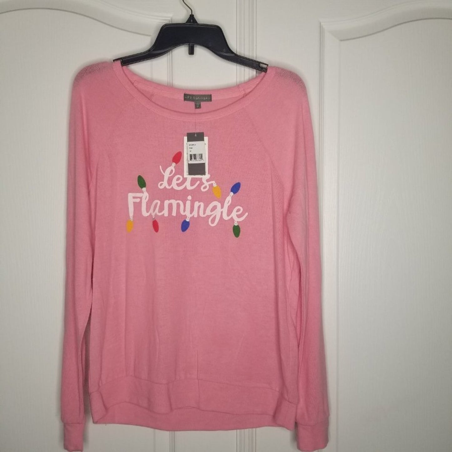 PJ Salvage Long Sleeve Boat Neck T-Shirt Flamingle Graphic-Print Pink Medium