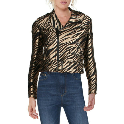 Anne Klein Moto Jacket Animal Print Long Sleeve Vicuna/Anne Black Combo 4