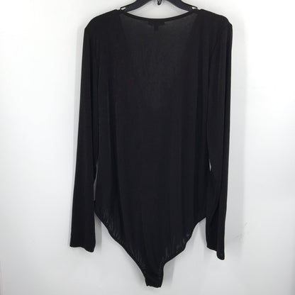 Curvy Sense Knitted Body Suit loose Cowl Neck Draped Long Sleeve Black Size 4x