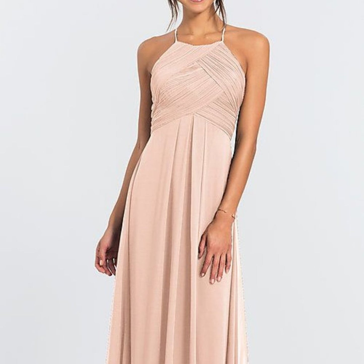 Bill Levkoff Frost Rose High-Neck Long Bridesmaid Dress NEW Size 0 Maxi Formal