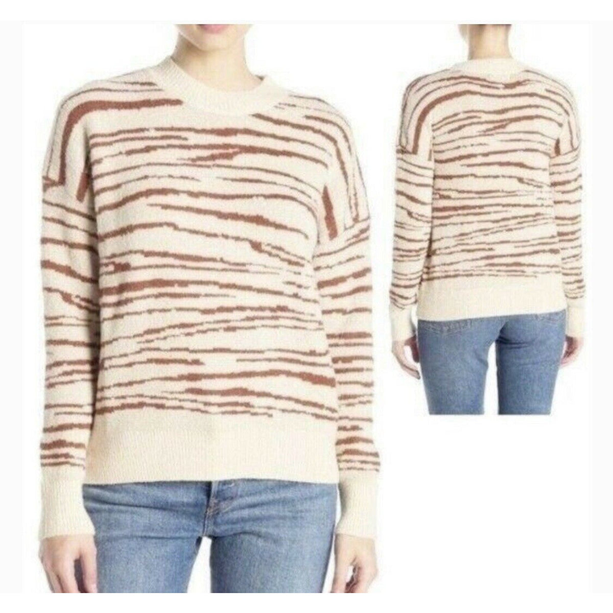 4SI3NNA Sweater Women's Small Zebra Tan Brown Nylon Blend